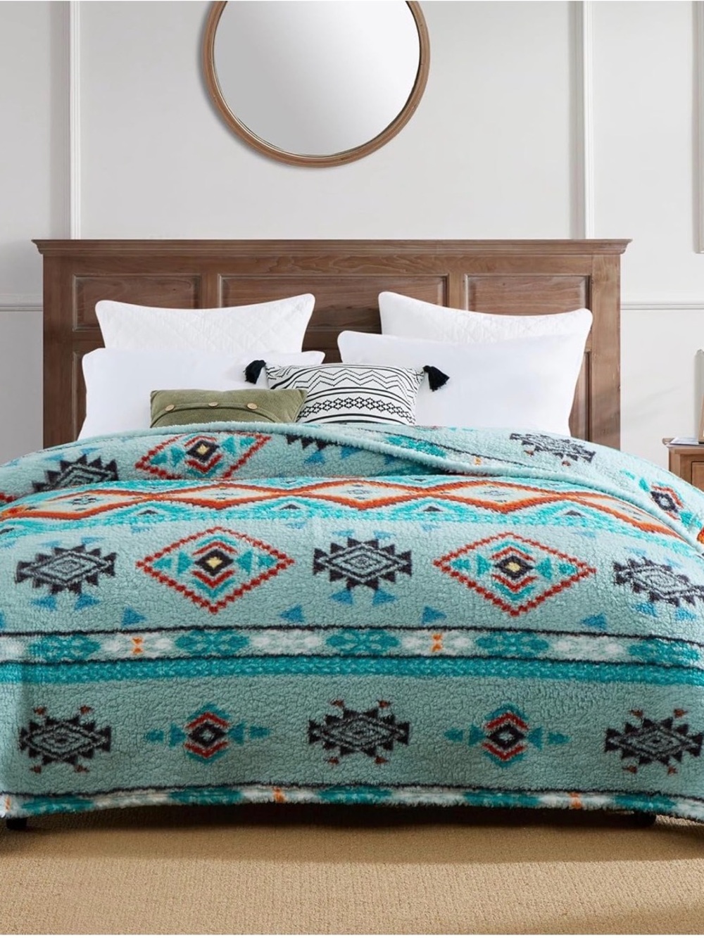 Queen Sized Sherpa Fleece Throw Blanket , 90” x 90” Boho - Tribal Print